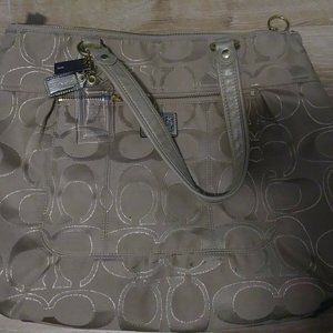 NWT!Coach Poppy Signature LRX GLAM TOTE, KHAKI/GO